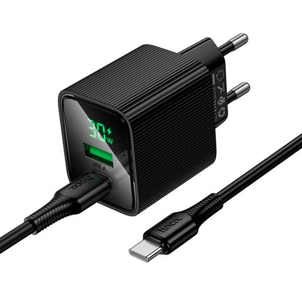 МЗП Hoco CS84A PD 30W/3A QC3.0 (1USB/1USB-C) + cable Type-C to Type-C black 45627 фото