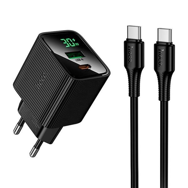 МЗП Hoco CS84A PD 30W/3A QC3.0 (1USB/1USB-C) + cable Type-C to Type-C black 45627 фото