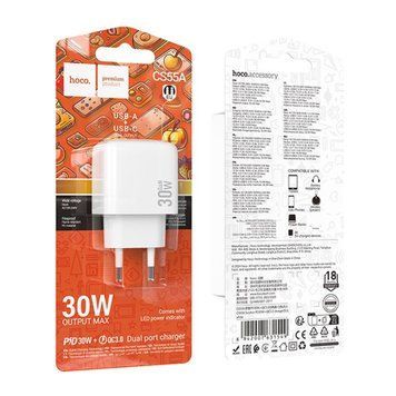 МЗП Hoco CS55A PD 30W/3A (1USB-1USB-C) white 39637 фото
