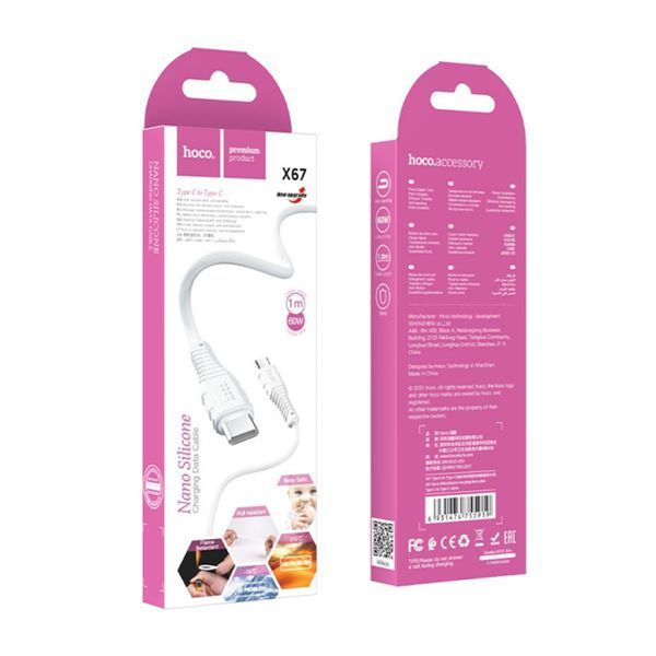 Cable Hoco Type-C to Type-C X67 60W/3A 1m white 32117 фото