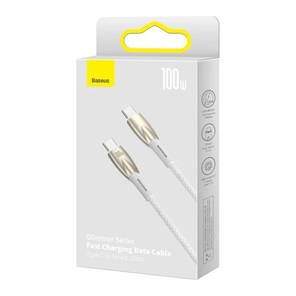 Cable Baseus Glimmer Series Fast Charging Type-C to Type-C 100W (2m) white 18116 фото