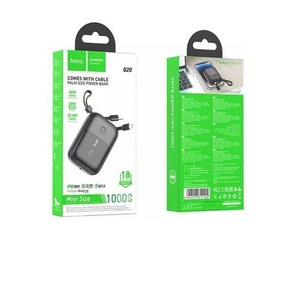 Power bank 10 000 mah Hoco Q20 22.5W+PD20W fully with digital display and cable Black 00072 фото