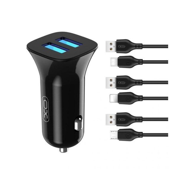 АЗП XO TZ10 12W/2.4A (2USB) + cable lightning black 10406 фото