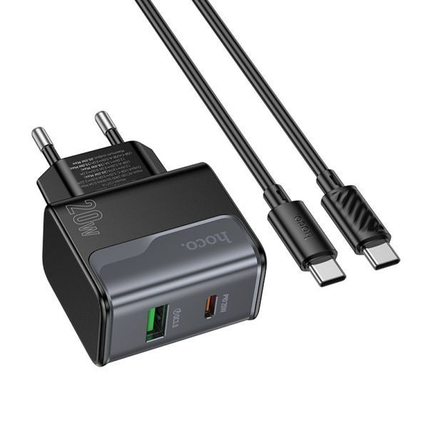 МЗП Hoco CS71A PD 20W/3A QC3.0 (1USB/1USB-C) + cable Type-C to Type-Cblack 43718 фото