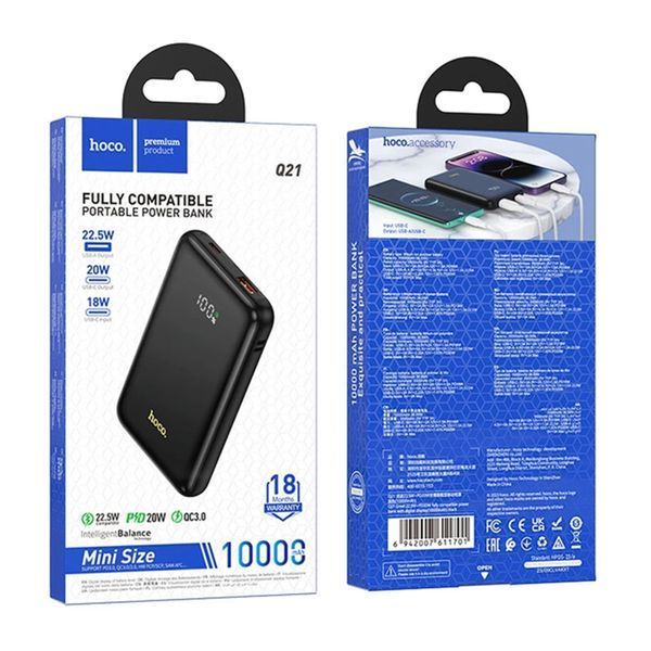 Power bank 10 000 mah Hoco Q21 22.5W+PD20W fully compatible with digital display Black 00073 фото