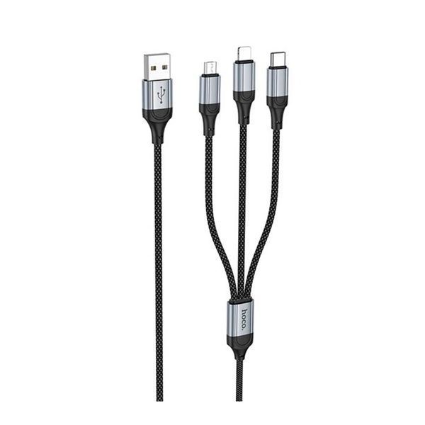 USB Cable Hoco X 102 3 in 1 Type-C + Lightning + Micro 2.4A1m black 03880 фото