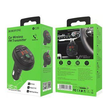 FM трансмістер Bluetooth Borofone BC26 2.1A black 37981 фото