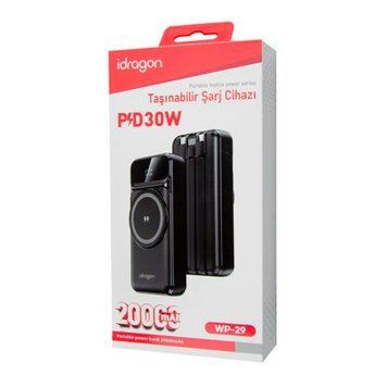 Power bank 20 000 mAh iDragon WP-29 PD30W + бездротова Led +cable Type-C/Lightning black 44983 фото