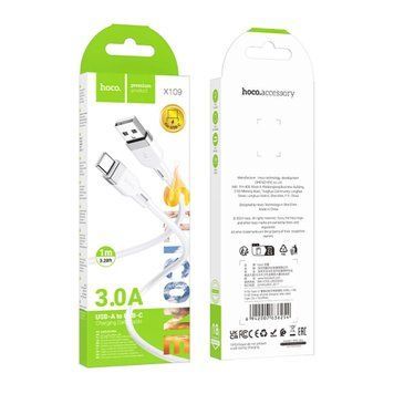 USB Cable Hoco Type-C X109 3A 1m white 38623 фото