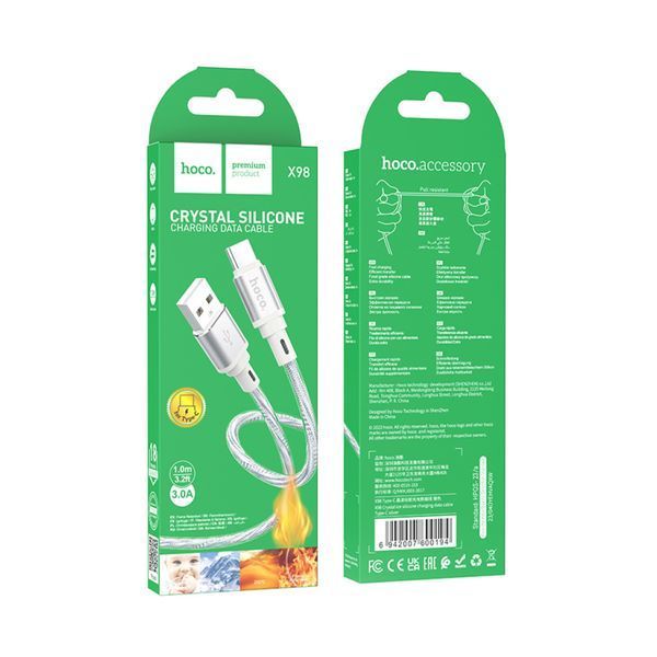 USB Cable Hoco Type-C X98 3A 1m silver 33925 фото