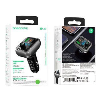 FM трансмістер Bluetooth Borofone BC38 QC 3.0+ PD 20W black 37978 фото