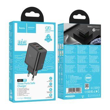 МЗП Hoco N51 PD 65W/3A (1USB-2USB-C) black 44148 фото