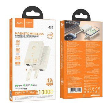 Power bank 10 000 mAh Hoco Q24 22.5W+PD20W fully compatible cable and magnetic white 42536 фото