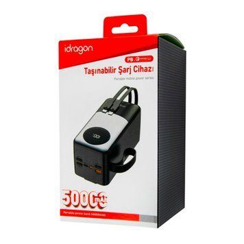 Power bank 50 000 mAh iDragon kpg-502 PD30W Led +cable Type-C/Lightning black 44984 фото