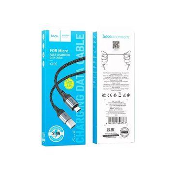 USB Cable Hoco Micro usb X102 2.4A 1m black 38435 фото