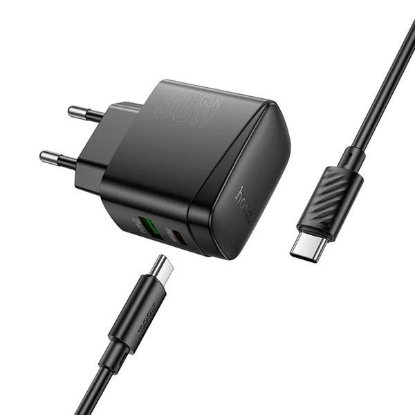 МЗП Hoco CS61A PD 30W/3A QC3.0 (1USB/1USB-C) + cable Type-C to Type C black 42181 фото
