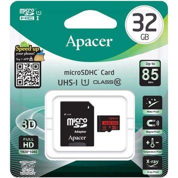 MicroSD 32GB Apacer UHS-1 85R Class 10 + SD adapter 19944 фото