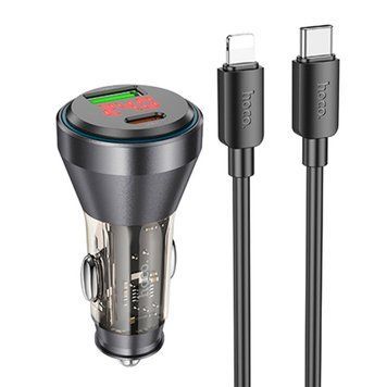 АЗП Hoco NZ12B PD 48W/3A QC3.0 (1USB-1USB-C) LED + cable Type-C to Lightning black 37870 фото