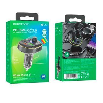 FM трансмістер Bluetooth Borofone BC47 QC 3.0 + PD 30W black 37980 фото