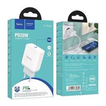 МЗП Hoco C104A PD 20W/3A (1USB-C) white 37290 фото