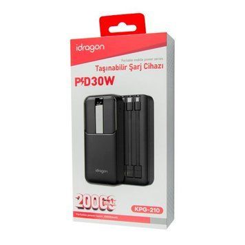 Power bank 20 000 mAh iDragon KPG-210 PD30W Led +cable Type-C/Lightning black 44985 фото