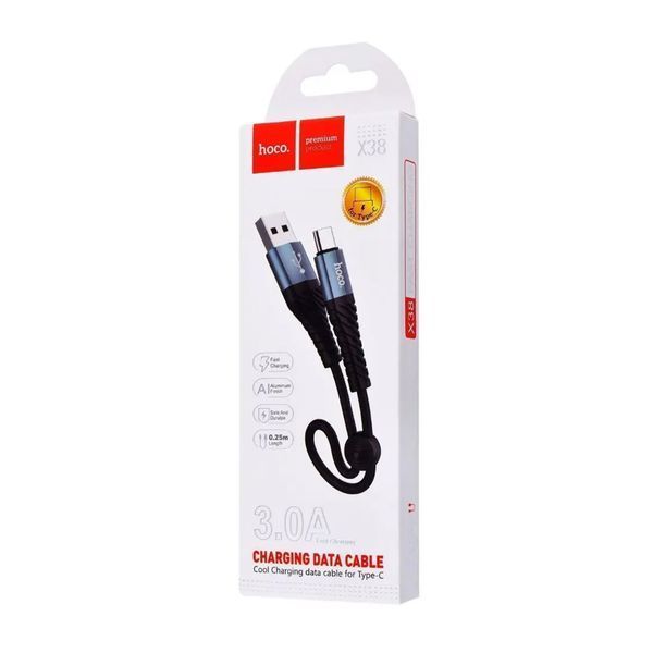 USB Cable Hoco Type-C X38 3A Cool 0.25m black 25403 фото