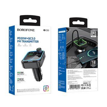 FM трансмістер Bluetooth Borofone BC53 QC 3.0 + PD 20W black 37982 фото