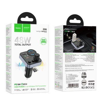 FM трансмістер Bluetooth Hoco E86 PD30W QC3.0 black 39725 фото
