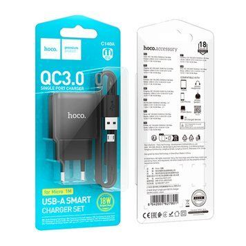МЗП Hoco C140А 18W/3A + cable Micro black 37294 фото