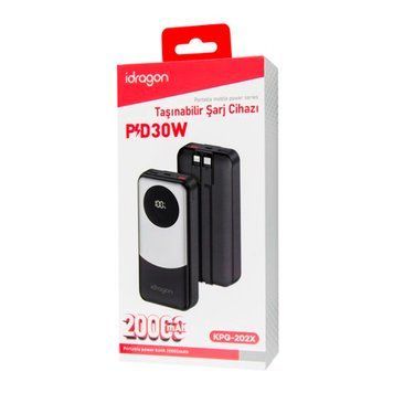 Power bank 20 000 mAh iDragon KPG-202X PD30W Led +cable Type-C/Lightning black 44986 фото