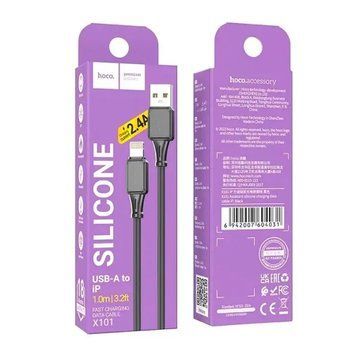 USB Cable Hoco Lightning X101 3A 1m black 45678 фото
