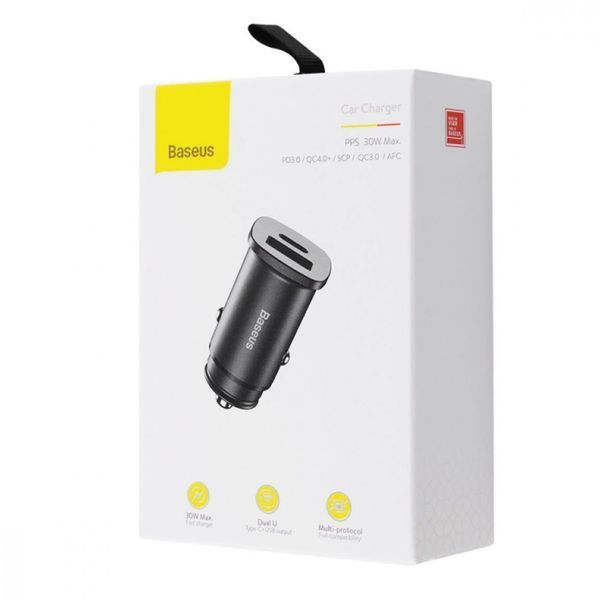 АЗП Baseus Square Metal PD 3.0 QC 4.0+ 30W (1USB/1USB-C) black 26664 фото