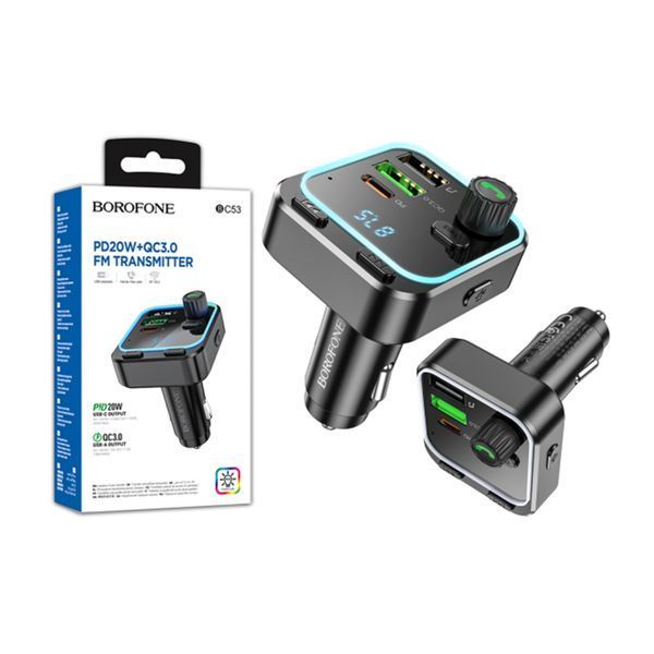 FM трансмістер Bluetooth Borofone BC53 QC 3.0 + PD 20W black 37982 фото
