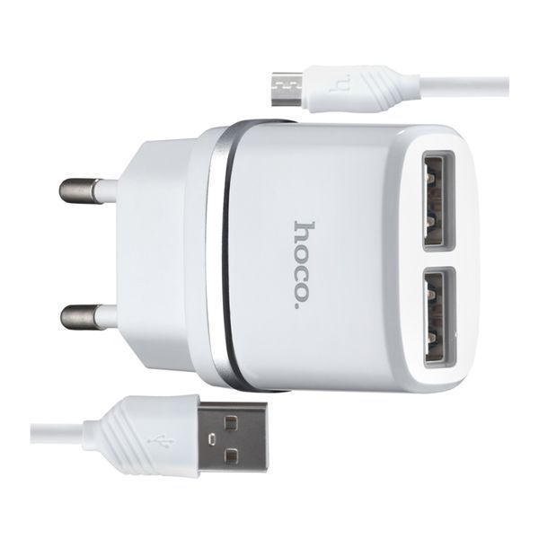 МЗП Hoco C12 2.4A (2USB) + cable micro white 12804 фото