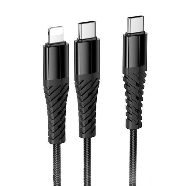 USB Cable Hoco X123 2 in 1 Type-C/Lightning to Type-C 1m black 44463 фото