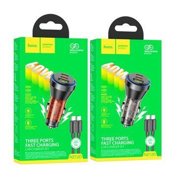 АЗП Hoco NZ12D PD 60W/3A QC3.0 18W (1USB-2USB-C) LED + cable Type-C to Type-C black 37872 фото