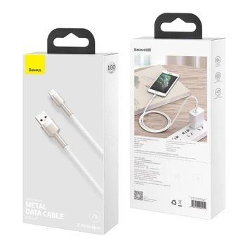 USB Cable Baseus Cafule Metal Lightning 2.4A (1m) white 02884 фото