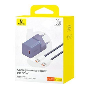 МЗП Baseus GaN5 Mini 30W (1USB-C) + cable Type-C to Type-C 100W (1m) purple 48291 фото