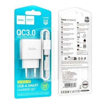 МЗП Hoco C140А 18W/3A + cable Micro white 37293 фото