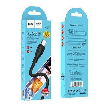 USB Cable Hoco Micro usb X61 2.4A 1m black 34064 фото
