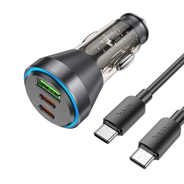 АЗП Hoco NZ12D PD 60W/3A QC3.0 18W (1USB-2USB-C) LED + cable Type-C to Type-C black 37872 фото