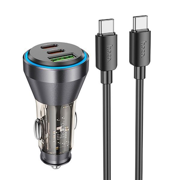 АЗП Hoco NZ12D PD 60W/3A QC3.0 18W (1USB-2USB-C) LED + cable Type-C to Type-C black 37872 фото