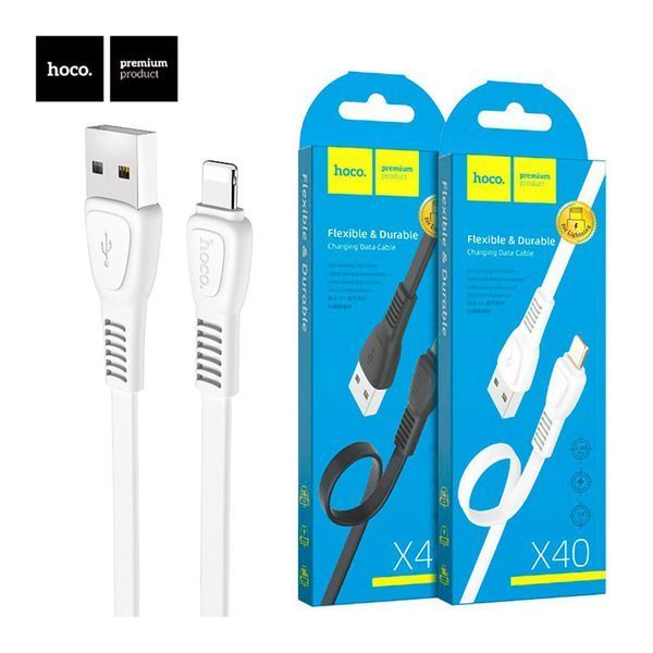 USB Cable Hoco lightning X40 2.4A 1m white 21539 фото