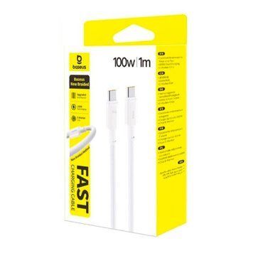 Cable Baseus New Braided Fast Charging Type-C to Type-C 100W (1m) white 49678 фото