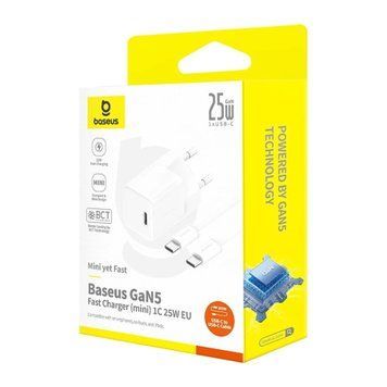 МЗП Baseus GaN5 Mini 25W (1USB-C) + cable Type-C to Type-C (1m) white 41767 фото