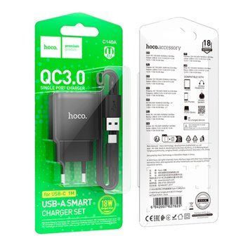 МЗП Hoco C140А 18W/3A + cable Type-C black 37296 фото