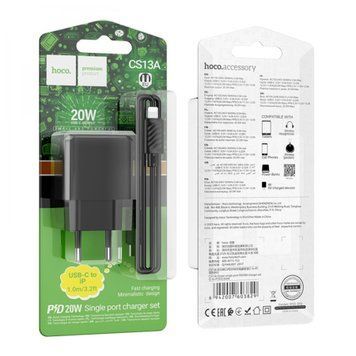 МЗП Hoco CS13A PD 20W/3A (1USB-C) + cable Type-C to Lightning black 36403 фото