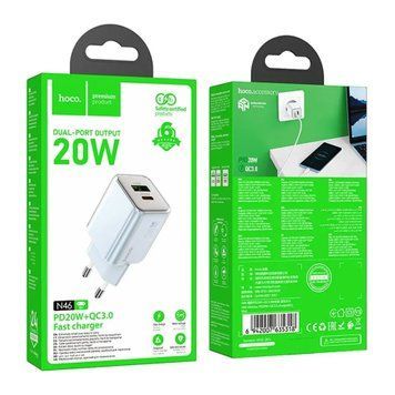 МЗП Hoco N46 PD 20W/3A QC3.0 (1USB-C-1USB) blue 42183 фото