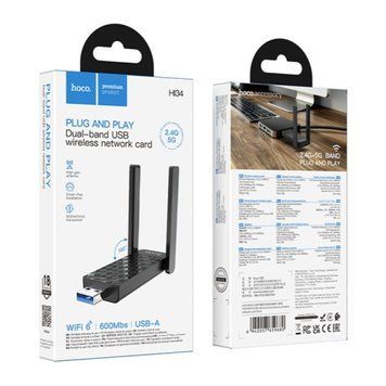 Підсилювач сигналу USB Wi-Fi Hoco HI34 black 20518 фото