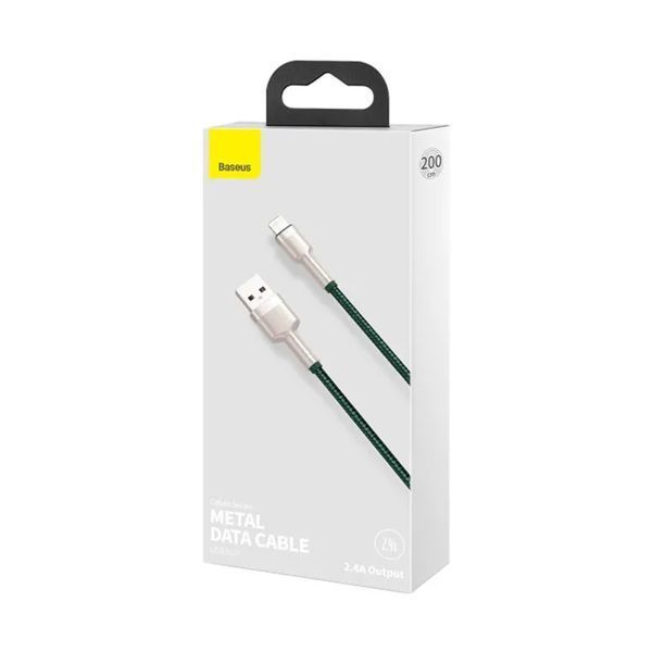 Кабель Baseus Cafule Metal Lightning 2.4A (2m) green 02900 фото